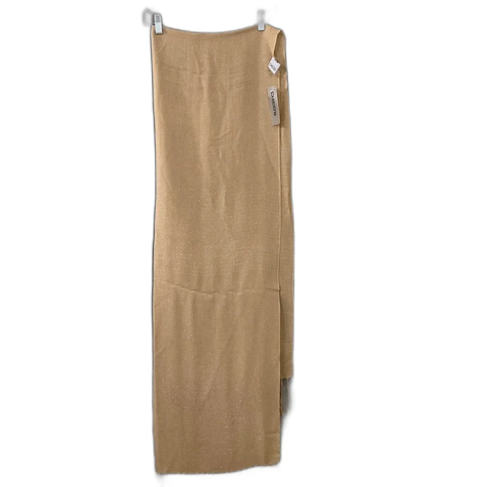 NWT Chicos Women’s OS linen blend Scarf Wrap Beige fringe multipurpose Holiday